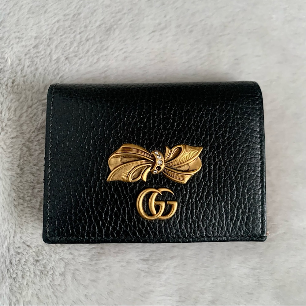 Gucci Marmont Compact Leather GG Bow Wallet w Box and Dust Bag